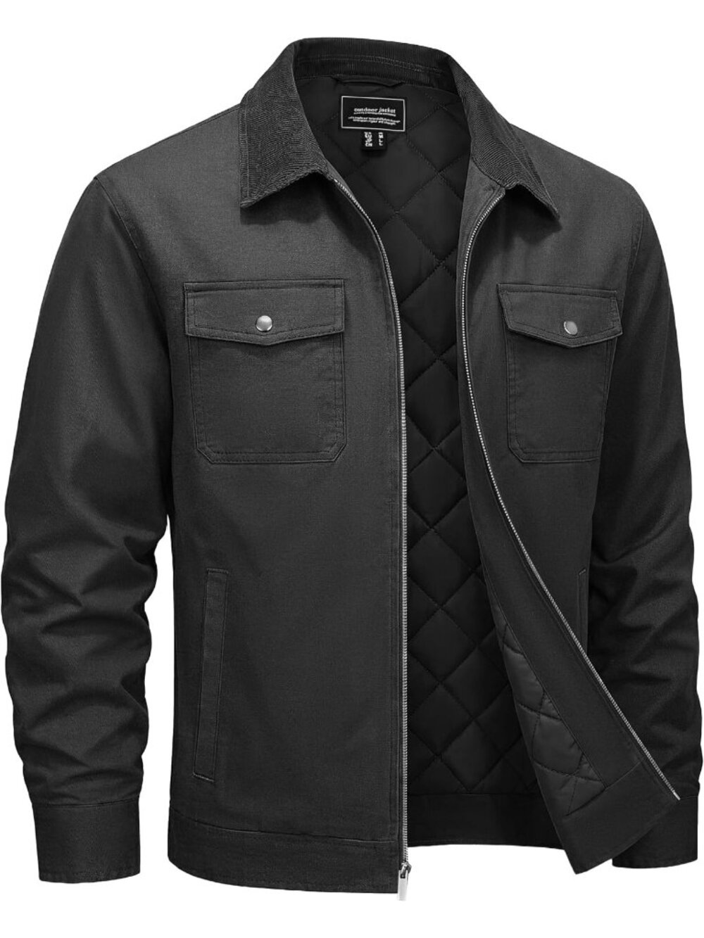 🆕Men's Dark Grey Washed Cotton Work Jacket Quilted Lined Work Wear Jackets